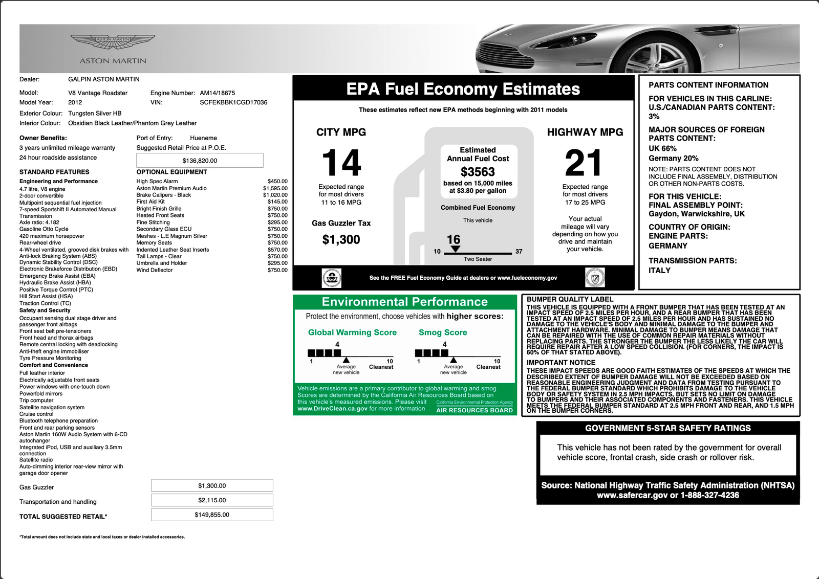 2012 Aston Martin V8 Vantage — full photo 50 of 50